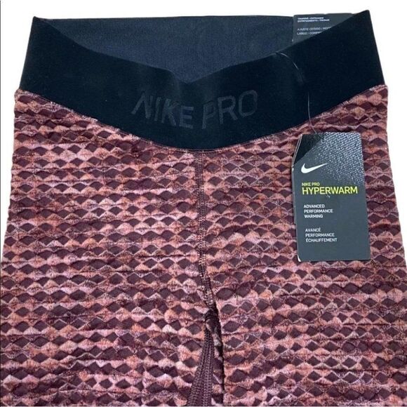 Nike Pro Hyperwarm Training Leggings 933305 652‎ Burgundy Knit Shorts Spring Gym - Picture 9 of 12